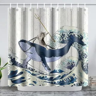 Duschvorhang 180 X 200 Cm, Wasserdichtes Und Schimmelresistentes Material Mit 12 Haken Für Badezimmer, Badewanne Und Dusche (katzen- Und Walmuster)