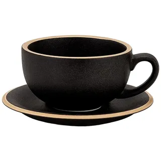 Coffeezone Cappuccino-Barista-Tasse mit Untertasse, Keramik, 340 ml, Vintage-Design, raues Schwarz