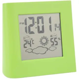 Wettervorhersage-Wecker, Luftfeuchtigkeitsanzeige, Batterie, Solar-Wecker, Leicht Ablesbare Timer-Funktion für Büros, Hotels (Green)