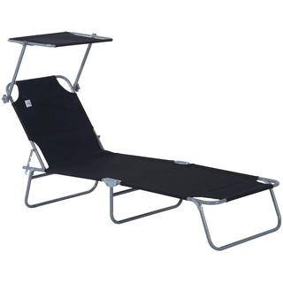 Outsunny Sonnenliege Gartenliege Wellnessliege Strandliege klappbar mit Sonnenschutz Schwarz 187 x 58 x 36 cm