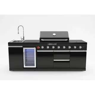 Goriller Outdoorküche, Schwarz Hochglanz, Metall, 230x90x58 cm, Grills & Outdoor-Küchen, Gasgrills