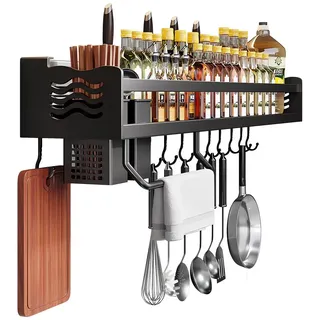lesulety Gewürzregal Wand Ohne Bohren Küchenregal Hängend Gewurzregalsystem Wand Gewürzregal Hängend Küchenregal Ohne Bohren Gewürzregal Kleben Gewürzregal Zum Kleben Schwarz 50cm