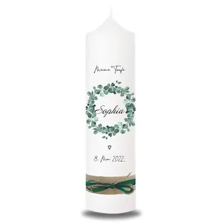 VILLA ROSA LOTTA - Personalisierbare Taufkerze Kommunionkerze "Celina" mit Wunschdaten und Rückseite I Blumen Kranz Motiv I 25 cm x 7 cm I Taufkerzen für Jungen und Mädchen I Farbe elfenbein weiß