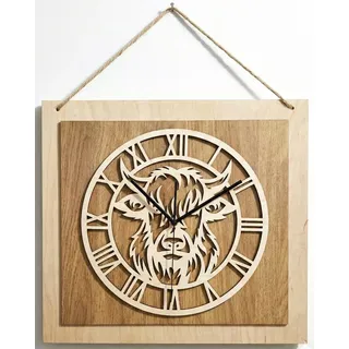 ORNAMENTI Wanduhr Große handgefertigte rustikale aus Holz, Hingucker Wanddeko (quadratisch, ohne Tickgeräusche für Wohnzimmer Küche)