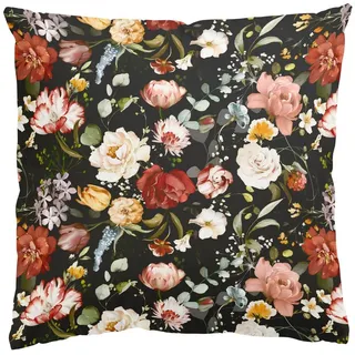 Bilderdepot24 Dekokissen drinnen Kissenhülle/ Sofakissen/ Zierkissen Kissenhülle schwarz Blumen, Bezug Aquarell mit / ohne Füllung Zierkissen Outdoor Sofa Bett schwarz Ohne Innenkissen | 60 cm x 60 cm
