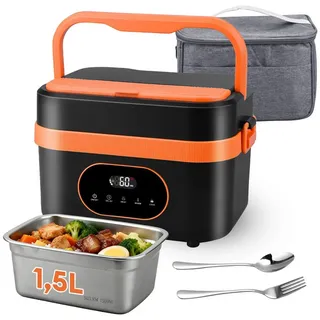 CkeyiN Elektrische Lunchbox Kabellos 1,5 L Batteriebetrieben Beheizbare Lunchbox 18000mAh, 60W selbstheizender Speisenwärmer für Büro Auto Reisen schwarz