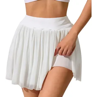 XFSRG Damen Rock Hohe Taille A Linie Skater Rock Minirock Sexy Ruffle Skirt Kurz Faltenrock Stretch Taille Ausgestellte Röcke(Weiß/S)