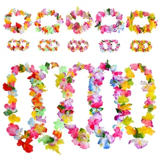 5 Set Hawaiikette Blumenkette, Hawaii Kette Blumen Girlanden | mit Hawaii Armband und Stirnband für Kleid, Party Favors, Strand und Themenbezogenen Geburtstage