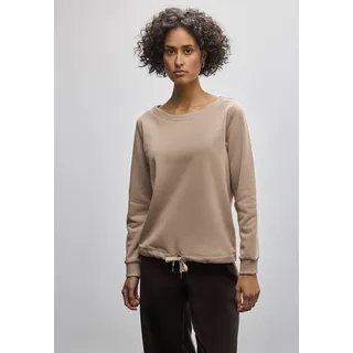 Sweatshirt STREET ONE, Damen, Gr. 44, braun (bisquit braun), Sweatware, 60% Baumwolle, 40% Polyester, unifarben, gerade, Rundhals, Bündchen, Sweatshirts Sweatshirt, im soften Baumwoll-Mix