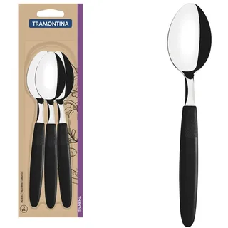 Tramontina Ipanema Tafellöffel 3-teiliges Set aus Edelstahl, Rostfrei, Spülmaschinenfest, mit Schwarzem Griff aus Polypropylen, für Picknick & Camping, Pflegeleicht