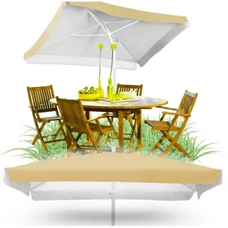 ZOLTA Sonnenschirm XXL 160 x 160 cm UV Schutz Höhenverstellbar Knickbar Groß Faltbar mit Hülle Strand Balkon Garten Beige Metallgestell Rechteckig Leicht Tragbar Windfest - 160 cm x 160 cm, 133 cm - 226 cm hoch