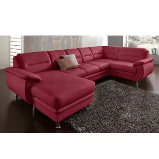 sit&more Wohnlandschaft SIT & MORE "Mailand U-Form, B: 312 cm", rot (bordeaux), B:312cm H:85cm T:179cm, NaturLEDER (echtes Rindleder)/Korpus passendes Kunstleder Softlux;Luxus-Microfaser Altara Nubuck (100% Polyester);Kunstleder Softlux;Luxus-Kunstleder, Sofas, 