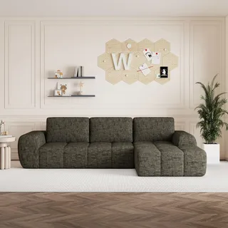 ET 255cm Ecksofa Modulares Sofa, Chenill Luxus Eckcouch L-Form-Couch-Set Mit Abnehmbaren Kissen, Gepolsterte Sofas Mit Schlaffunktion Für Das Wohnzimmer,Wohnung, Büro, Keine Montage(Braun)