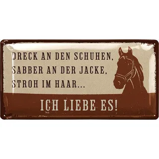 LANOLU Retro Blechschild - Pferde Schild - Geschenke für Pferdeliebhaber und Reiter - Boxenschilder mit Spruch - Poster Pferde Deko, vintage Metallschild, 17x34cm