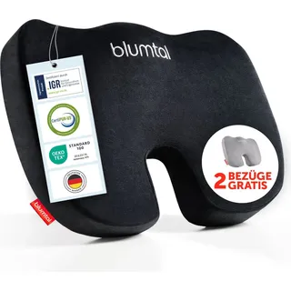 Blumtal Memory Foam Sitzkissen weich - Keilkissen zur Rückenentlastung - atmungsaktives Steißbeinkissen 50-70 kg + Zwei waschbare Bezüge weich - Schwarz