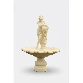 Xlmoebel Gartenbrunnen Frauenstatue Muschelform Creme Antik Stil Dekorativ Groß Sofort, 135 cm Breite, (Brunnen-Set, 1 tlg., Gartenbrunnen mit Dekorfigur, Wasserbecken, Sockel und Pumpe), Dekorativer Brunnen für Garten und Terrasse beige