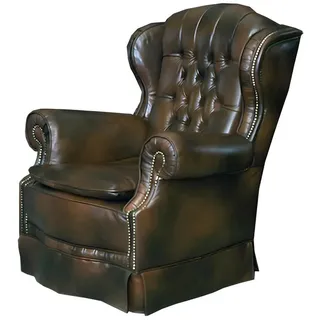 Xlmoebel Sessel Chesterfield Ledersessel mit hoher Rückenlehne und Armlehnen (1-St., OHRENSESSEL KINGSTON II), Hergestellt in Europa braun