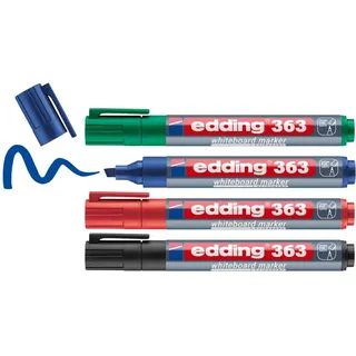 edding 363 Whiteboardmarker Set - bunte Farben - 4 Whiteboard Stifte - Keilspitze 1-5 mm - Boardmarker abwischbar - für Whiteboard, Flipchart, Magnettafel, Memoboard - Sketchnotes - nachfüllbar