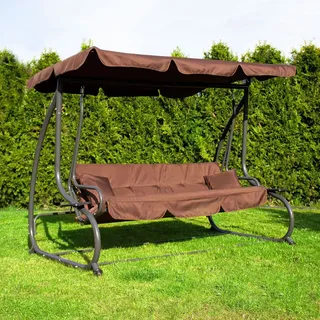 4-Sitzer Hollywoodschaukel Gartenschaukel 220 x 162 cm inkl. 2 Kissen Auflagen Schaukelbank m. Getränkehalter Liegefunktion - Braun
