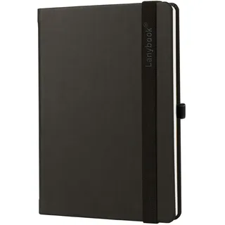 Lanybook | A5 | 192 Seiten (punktiert) | Notizbuch Leder | in schwarz | Punktiertes Notizbuch aus Apfelleder | mit praktischem Verschlussband | mit Stiftschlaufe