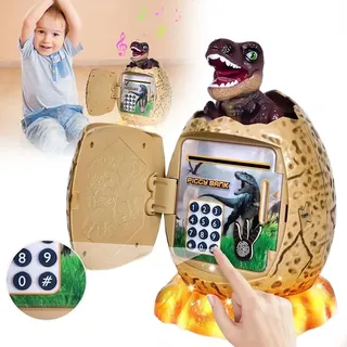 Digitaler Spardose Tresor Bankomat mit Code Kindersparschwein mit Zahlenschloss ATM-Sparschwein Kindersafe in Dinosauriereis elektrisches Sparschwein