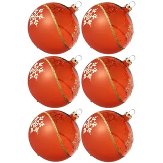 Schatzhauser Weihnachtsbaumkugel Weihnachtskugel-Set Kristallwelle, orange (6 St), mundgeblasen, handdekoriert orange