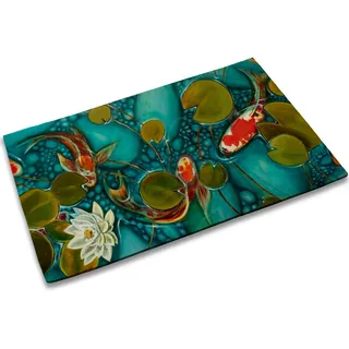 TUBAMQ Fußmatte mit Koi-Fisch, für drinnen und draußen, Terrasse, Lotus, rutschfeste Eingangsmatte für Zuhause, Außeneingang, Hof, Boden, Terrasse, 43,2 x 76,2 cm