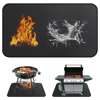 TranRantic Feuerfeste Unterlage, 106x150cm Faltbare Grillunterlage Bodenschutzmatte, Outdoor Grillmatte für Gasgrill Bodenschutz, Wiederverwendbar Grillunterlage für Boden Rasen