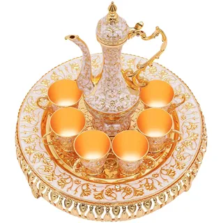 SUONTY Kaffeetasse und Teeservice Set, 6 Personen 8 TLG Vintage Selten Teeservice Set, Kaffeeservice aus Zink-Legierung, Teeservice Set für Teetisch Dekoration (Gold)