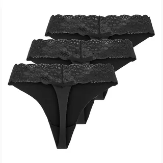 Only ONLCHLOE LACE Tanga 3 St. Schwarz XS (34)