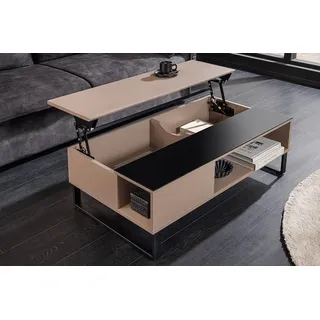 riess-ambiente Couchtisch APARTMENT 110cm taupe/schwarz- Eiche, Glas, Stauraum, höhenverstellbar (Einzelartikel, 1-St), verstellbarer Couchtisch mit Kufen-Metallgestell - ideal f. Wohnzimmer beige