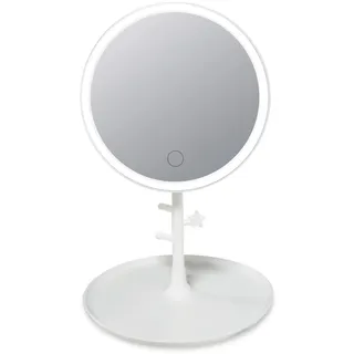 GRSTREE Schminkspiegel mit Beleuchtung, LED Wiederaufladbare Touch Dimming Make-up Kosmetikspiegel rund, 3 Farbe Helligkeit Einstellbar Abnehmbarer Tragbarer Tischspiegel(weiß)