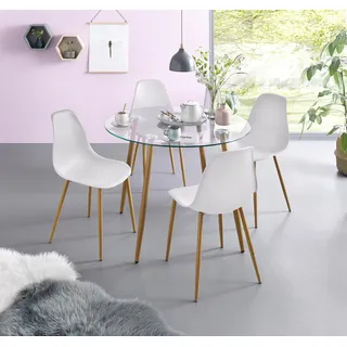 OTTO home Essgruppe "Miller", (Set, 5-tlg), Glastisch mit 4 Stühlen (Kunststoffschale)