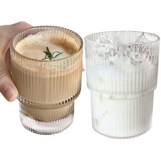 Gerippte Trinkgläser | Geriffelte Gläser Kaffeetasse | Vintage Iced Coffee Glas Glaswaren | Hitzebeständiges, Minimalistisches Heimbar Zubehör, Rutschfest, Elegant, Transparent für Cappuccino, Milch