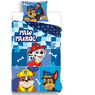 PAW PATROL Bettwäsche Paw Patrol Chase 2tlg Kinder Jungen Bettwäsche Set 135x200 80x80 cm, 2 teilig, 100% Baumwolle bunt