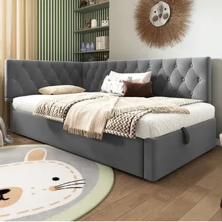 Bett Mit Stauraum Samt Grau 90x200 Cm, Tagesbett Mit Hydraulischem Bettkasten Und Lattenrost