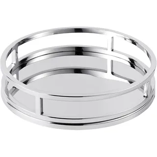 Tablett aus Edelstahl rund, Servierbrett Servierplatte Silber Tisch - Serviertablett mit Henkel aus Metall - Silbertablett - Deko Dekoration - Weihnachtsdeko für Wohnzimmer, Esszimmer, Küche - 30 cm