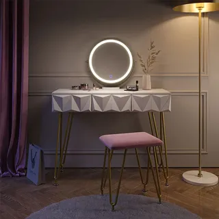 Vicco Schminktisch Ruby Weiß 100 cm mit LED Beleuchtung und Hocker