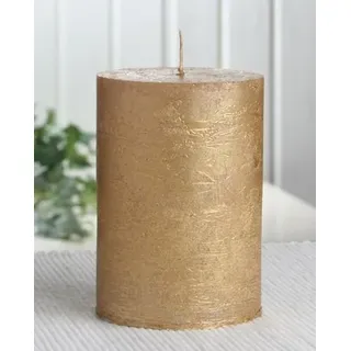 Rustik-Stumpenkerze, 10 x 7 cm Ø, gold-metallic