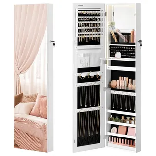 SONGMICS Schmuckschrank Schmuckorganizer Spiegelschrank wand- oder türmontiert mit beleuchtetem Innenspiegel weiß