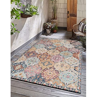 The CarPET Palma - vielseitiger Indoor- & Outdoor-Teppich, modernes Design, Wohnzimmer, wetterfest & UV-beständig, langlebig und pflegeleicht, Balkon, Wintergarten, Mehrfarbig, Bunt, 120 x 170 cm