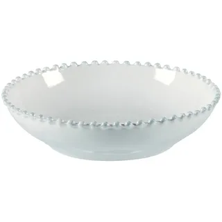 Costa Nova Pastaschale Pearl: Steinzeug-Schüssel mit glänzender Glasur, Handgemalter Rand, Spülmaschinen-, Mikrowellen-, Ofen- & Gefrierfest, Stapelbar, Handveredelt, Weiß, Ø 23,6 cm