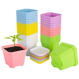 LuxusKollektion Blumentopf Blumentöpfe Kunststoff quadratisch 24er 7cm Sukkulenten Mehrfarbig bunt