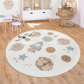 Paco Home Teppich Kinderzimmer Baby Krabbeldecke Krabbelmatte Spielmatte Waschbar rutschfest Regenbogen Planet Sonne Tiere Weich, Grösse:120 cm Rund, Farbe:Bunt 3