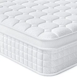 Vesgantti Matratze 100x200, 7-Zonen 30cm hoch Federkernmatratze, Mittelfeste Orthopädischem Tonnentaschenfederkernmatratze weiß (H3, Tight-top 30cm) - Weiß