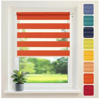 Doppelrollo Duo-Rollo Klemm Fix, Fenster-Rollo Ohne Bohren, DomDeco, Klemm- oder Schraubmontage, Klemmbar, Kettenzug, ohne Bohren, Sicht- und Blendschutz orange 50 cm x 150 cm
