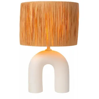 Licht-Erlebnisse Nachttischlampe CUNOR, ohne Leuchtmittel, Rattan E27 D: 28 cm 45 cm hoch Weiß Natur rund Modern