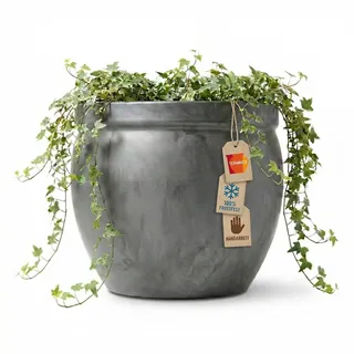 Pflanzgefäß Steinzeug 100% Frostfest | Keramik Blumentopf Außen & Innen (Verschiedene Größen) | Massiver Pflanzkübel mit Drainage-Loch | Premium, stilvoll (Anthrazit, 29cm x 23cm)