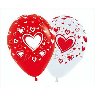 Luftballons mit Herzen rot/weiß gemischt 5Stk