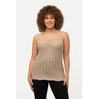 Ulla Popken Strickpullover Häkeltop V-Ausschnitt Spaghettiträger ärmellos beige 50/52